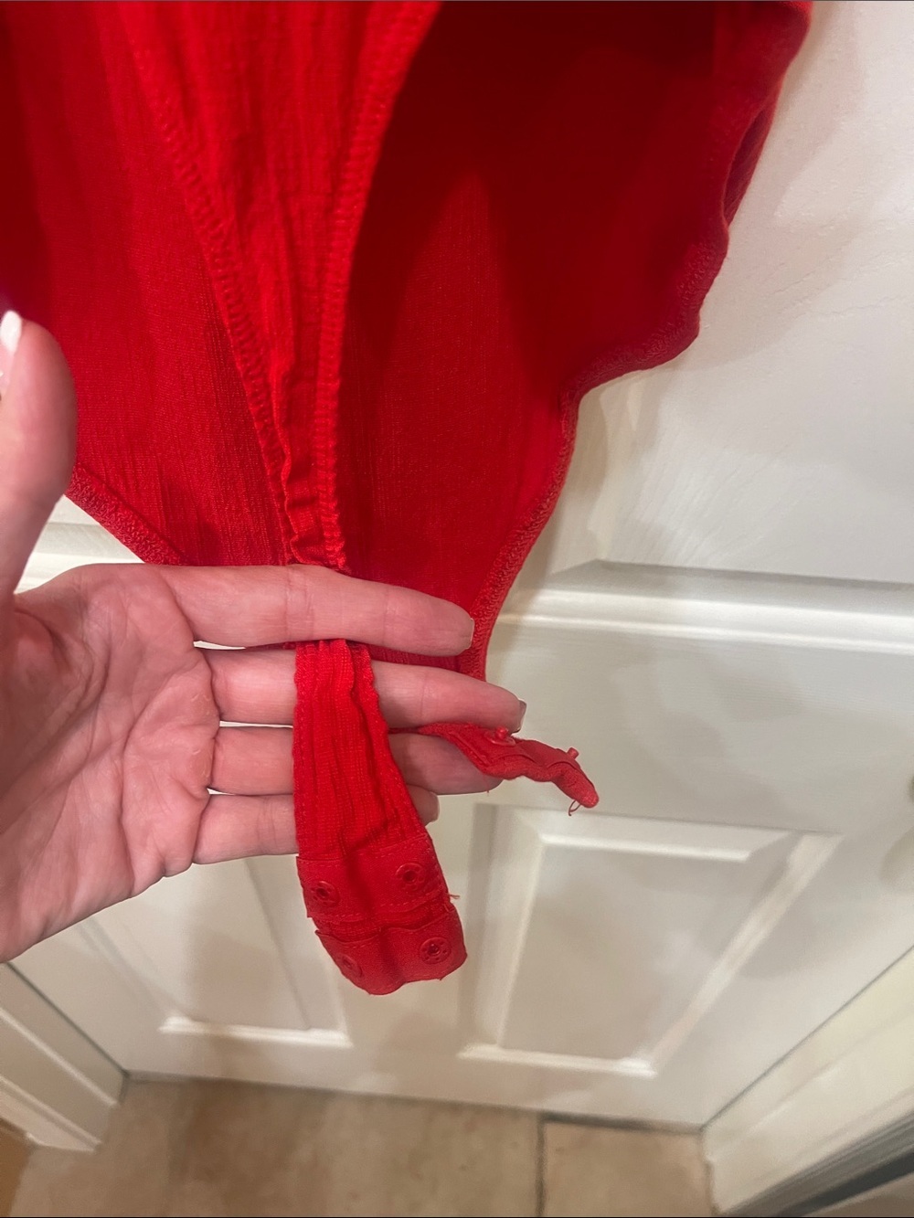 Free People- Red Scoop Neck One-Piece Bodysuit S:L - Picture 5 of 5